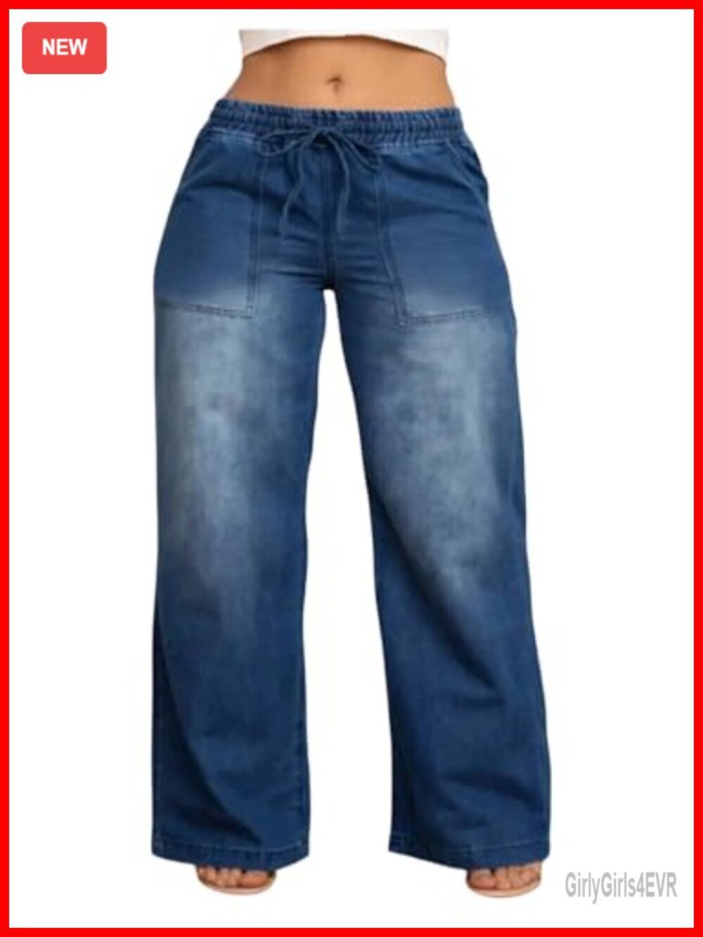 Women's Plus Size Drawstring Waist Wide Leg Baggy Jeans